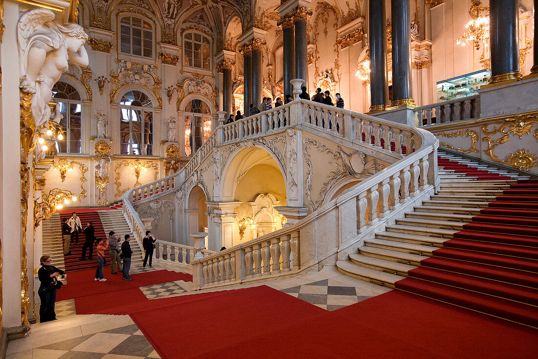 Russia, Saint Petersburg, Winter Palace, hosting the Hermitage Museum, built by Bartolomeo Rastrelli (1754 - 1762), listed as World Heritage by UNESCO, the Ambassador Staircase