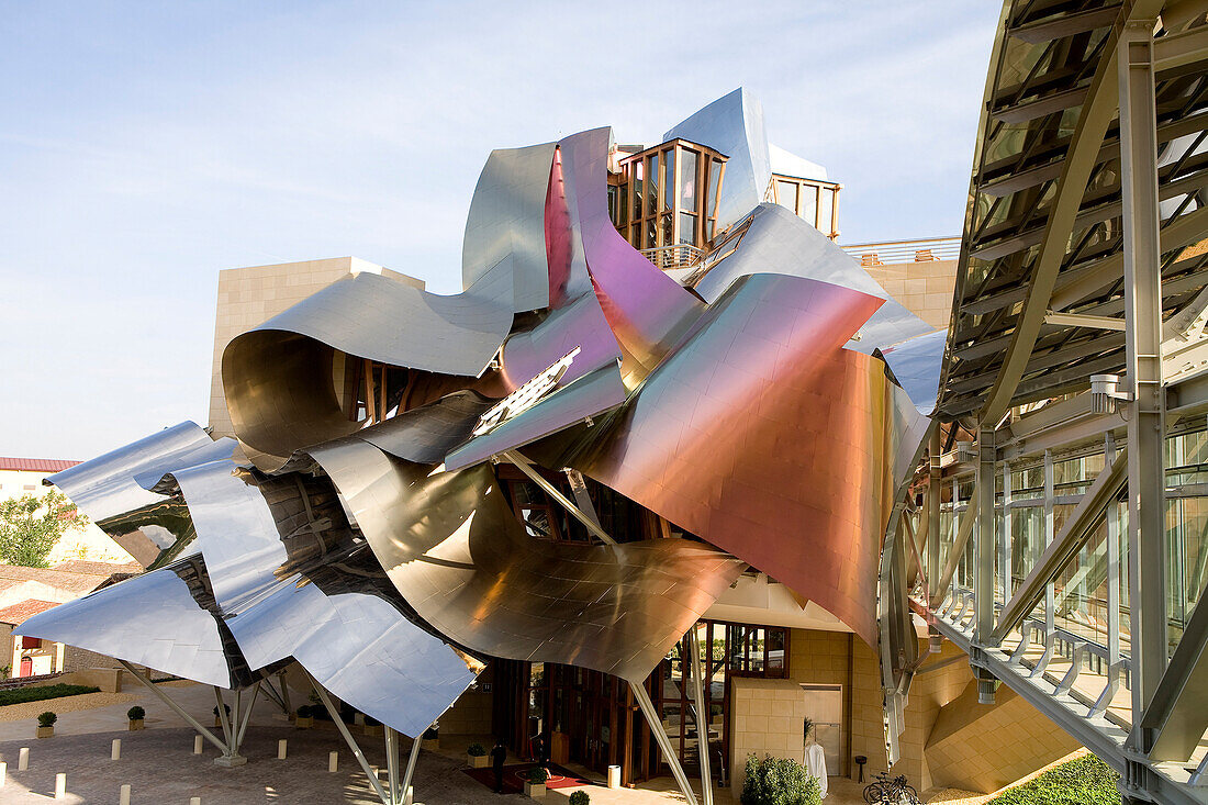 Spain, Spanish Basque Country, Alava Province, Rioja Alavesa, Elciego, Marques de Riscal luxury hotel of Starwood Chain by architect Frank Gehry