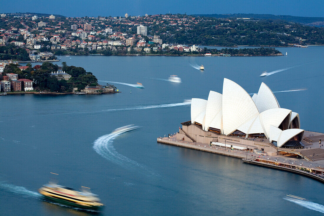 Australia, New South Wales, Sydney, Sydney Opera House by architect Jørn Utzon, listed as World Heritage by UNESCO, seen from the Blu Horizon bar in the Shangri-La Hotel
