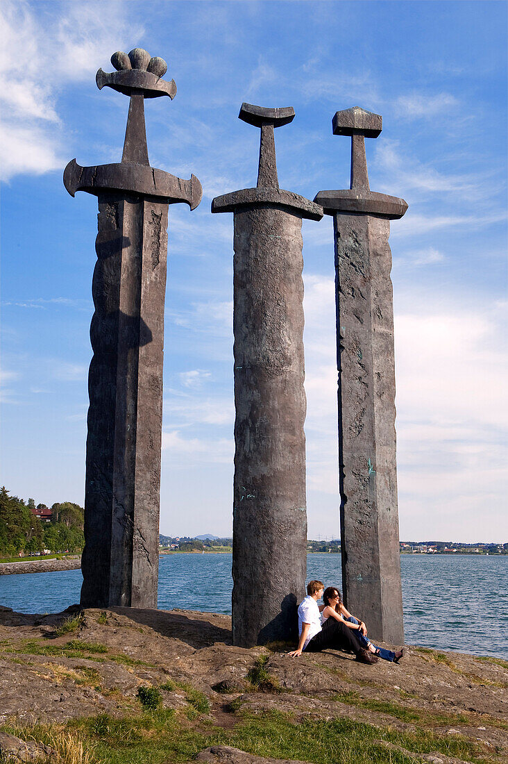 Norway, Rogaland County, Stavanger, giant swords by Fritz Roed (1983) in remembrance of Hafsfjord Battle in 872