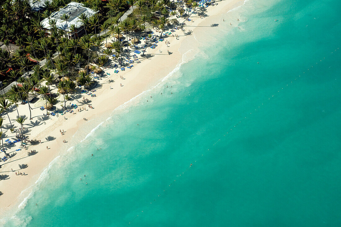Dominican Republic, La Altagracia province, Punta Cana, Bavaro beach (aerial view)