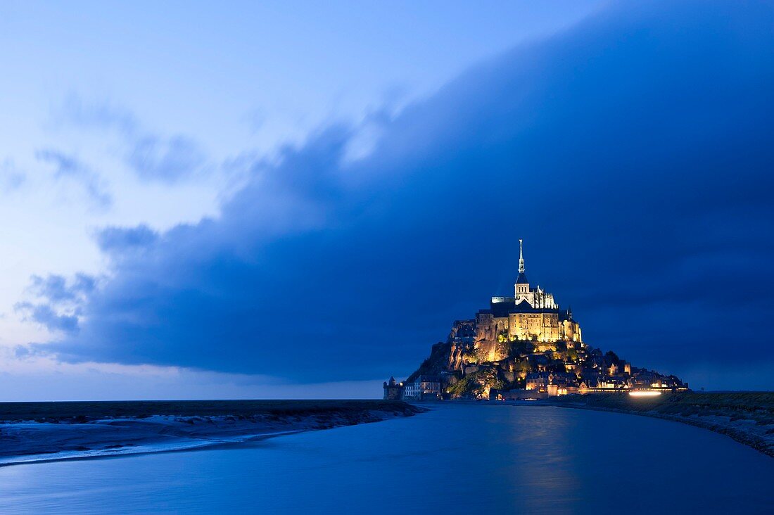 France, Manche, illuminated Mont Saint Michel (St Michael's Mount), listed as World Heritage by UNESCO