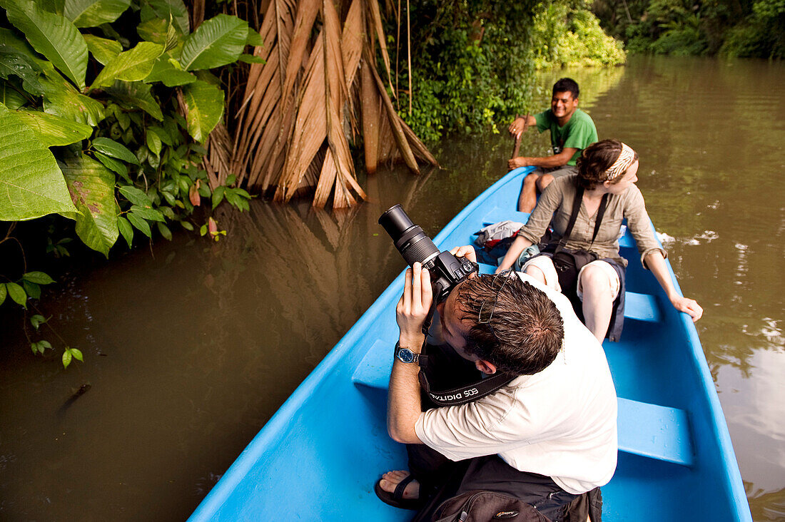 Costa Rica, Limon Province, Caribbean coast, Tortuguero National Park, visiting channels with a canoe