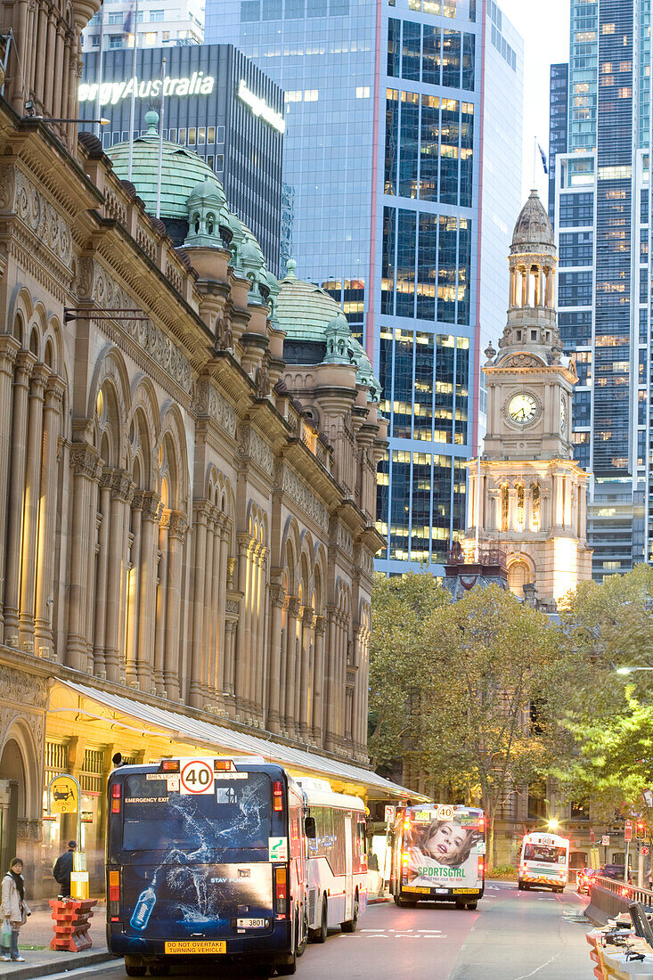 Australia, New South Wales, Sydney, Central business district, Queen Victoria Building shopping center and the Town Hall (end 19th century) in the background