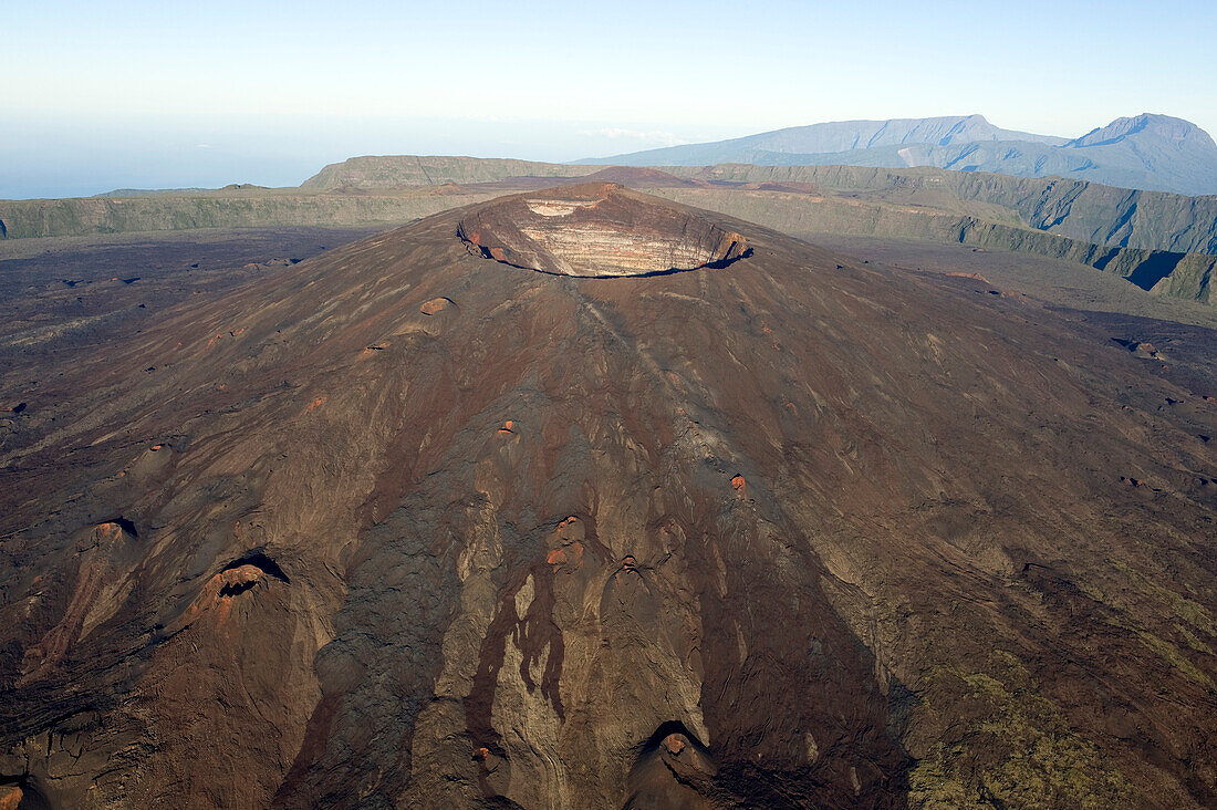 France, Reunion island (French overseas department), Parc National de La Reunion (Reunion National Park), listed as World Heritage by UNESCO, Piton de la Fournaise volcano, Dolomieu crater (aerial view)