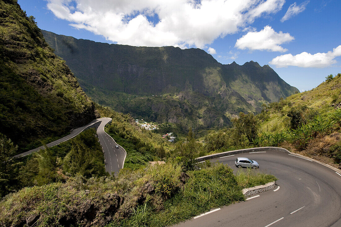France, Reunion island (French overseas department), Parc National de La Reunion (Reunion National Park), listed as World Heritage by UNESCO, access road to the cirque de Cilaos