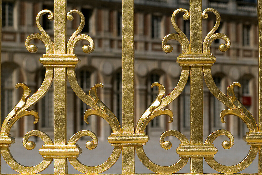 France, Yvelines, Château de Versailles, listed as World Heritage by UNESCO, detail of the Royal Gate drawn by Mansart, restored in June 2008
