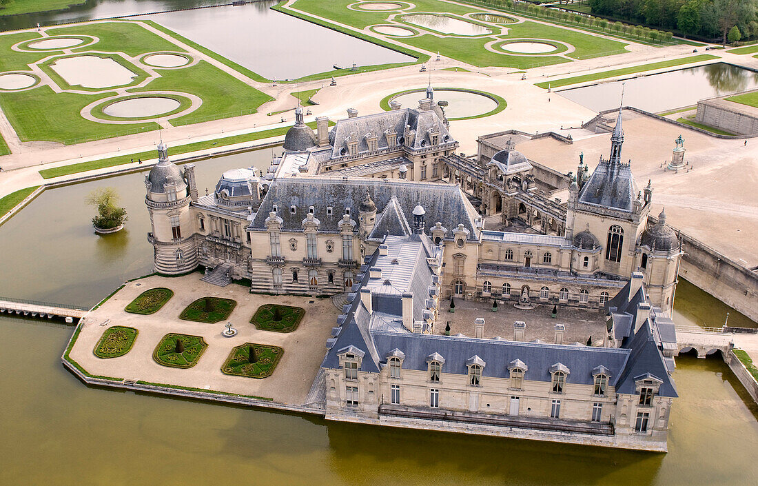 France, Oise, Chantilly, the castle (aerial view)