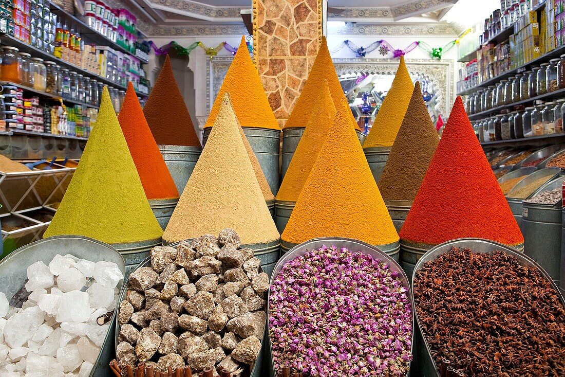 Morocco, Haut Atlas, Marrakesh, Imperial city, Medina listed as World Heritage by UNESCO, Mellah district, the spices market