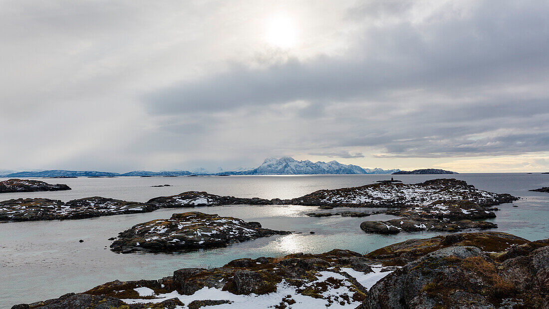 View from Offersoya southwards to Hameroy, Lofoten Islands, Norway, Skandinavia, Europe