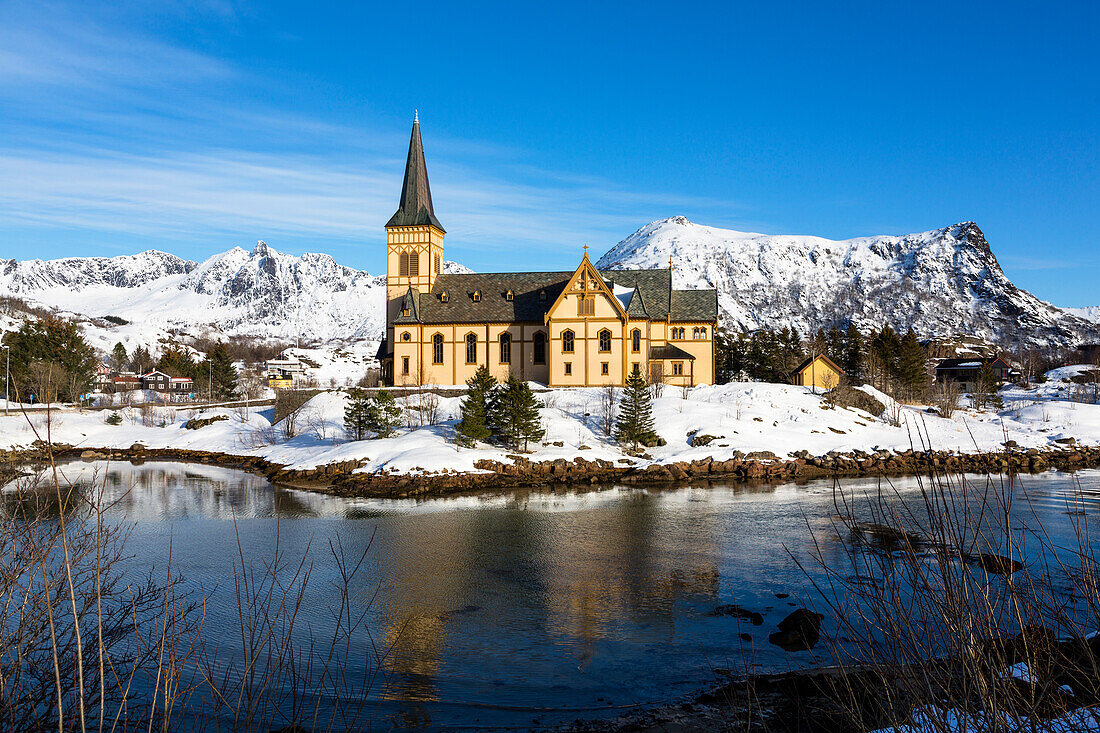 Vagan-Kirche bei Kabelvag, Austvagoya, Lofoten, Norwegen, Skandinavien, Europa