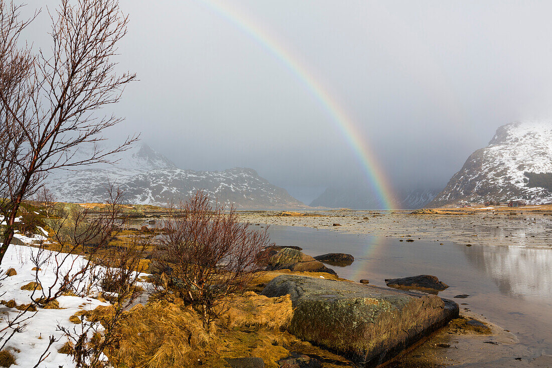 rainbow over Flakstaoya, Lofoten Islands, Norway, Skandinavia, Europe