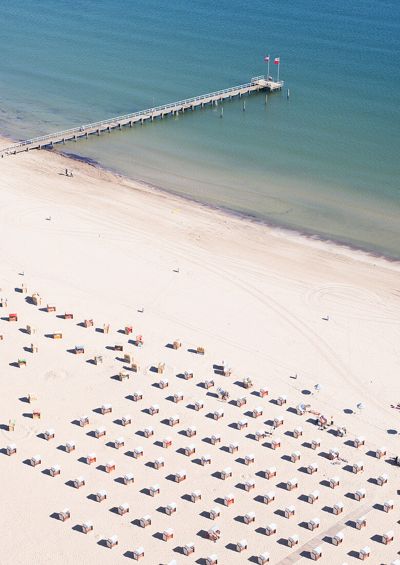 View over Travemuende and the beach, Travemuende, Travemuende Strand, Luebecker Bucht, Luebeck Bay, Ostsee, Baltic Sea, Schleswig Holstein, Germany