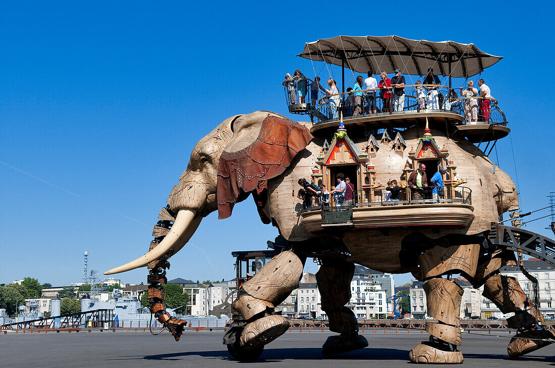 France, Loire Atlantique, Nantes, European Green Capital 2013, Ile de Nantes, Les Machines de l'Ile (the Machines of the Island) in warehouses of the former shipyards, artistic project conceived by Francois Delaroziere and Pierre Orefice, the elephant, au