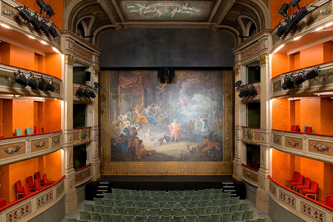 France, Savoie, Chambery, theatre Charles-Dullin, curtain of stage box painted by Louis Vacca representing the fall of Orpheus in hell
