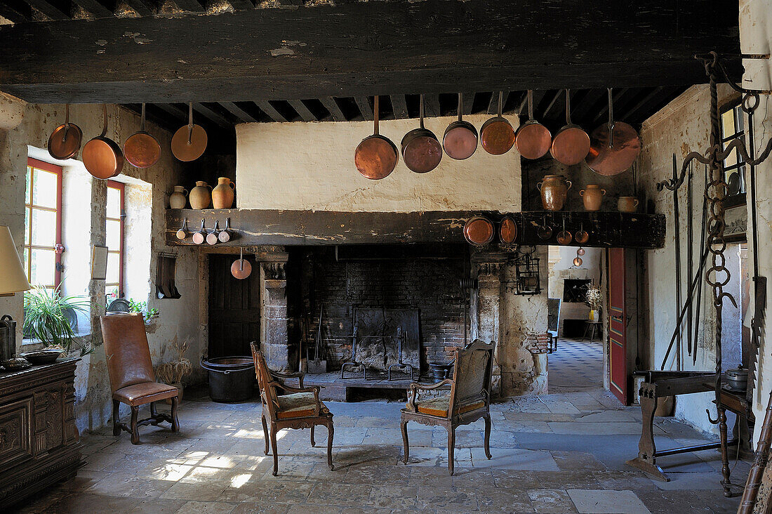 France, Loir et Cher, Villesavin Castle (Loire chateau), the kitchen