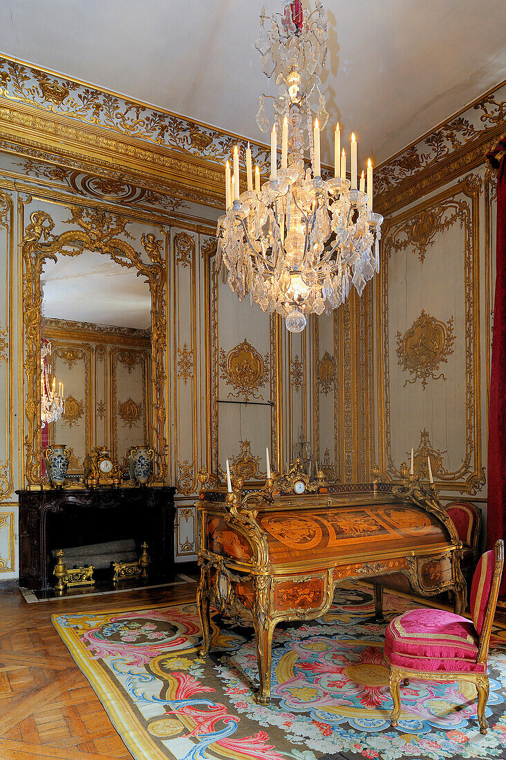 France, Yvelines, Chateau de Versailles, listed as World Heritage by UNESCO, the King's Private Apartment, Cabinet interieur du Roi (the King's inner chamber), roll top desk by Oeben and Riesener