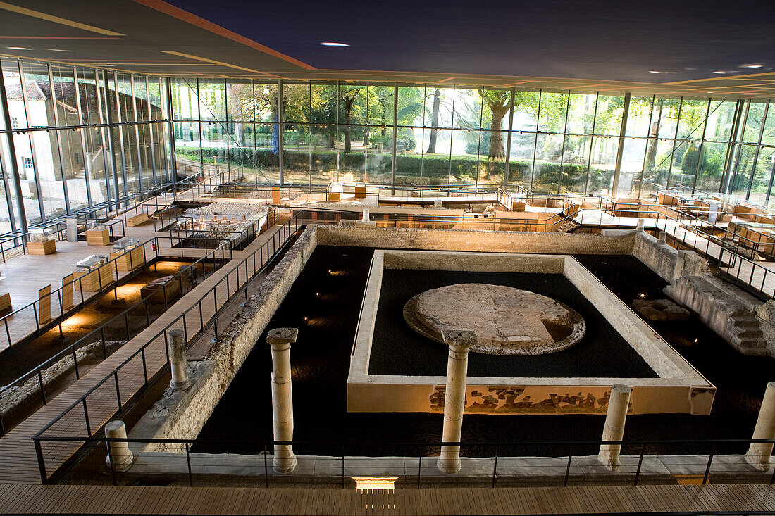 France, Dordogne, Perigord Blanc, Perigueux, Vesunna, Gallo Roman Museum built by architect Jean Nouvel