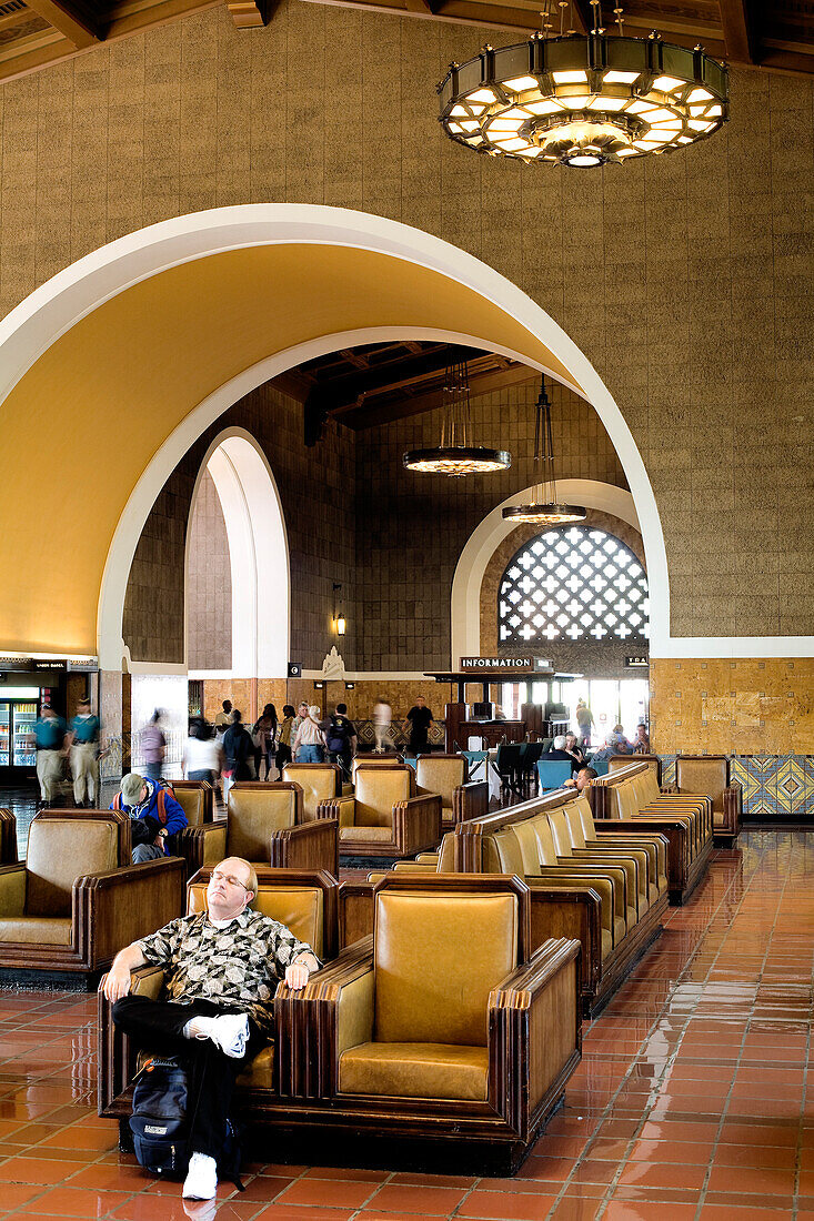 United States, California, Los Angeles, Downtown, Union Station dating from 1939, waiting hall