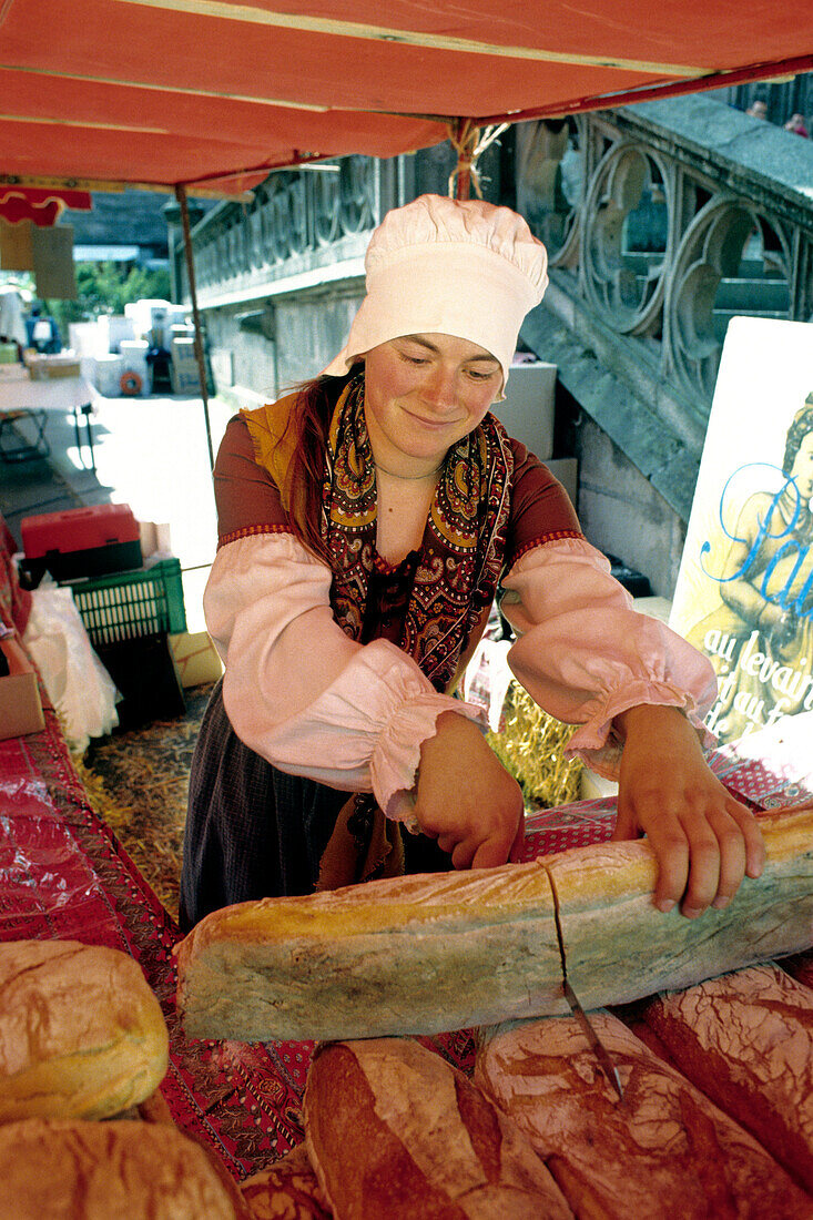 France, Aveyron, Rodez, Medieval market around the Notre Dame Cathedral