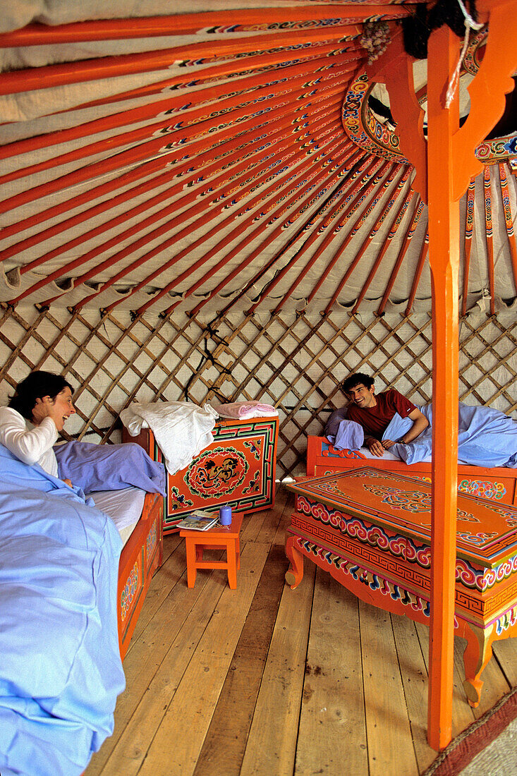 France, Lozere, Aumont Aubrac, authentic inside of a yurt