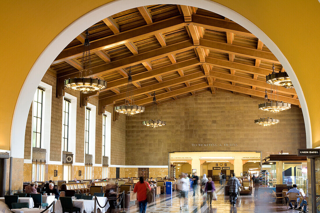 United States, California, Los Angeles, Downtown, Union Station dating from 1939, waiting hall