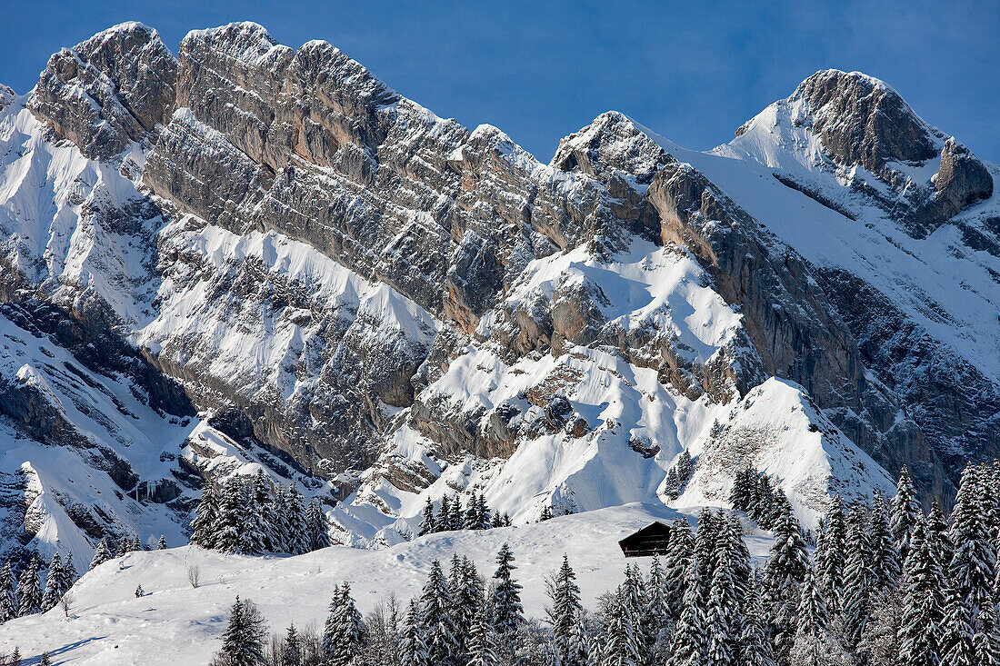 France, Savoie, La Giettaz, the massif of Aravis, the Chalet du Cure and Etale 2484m