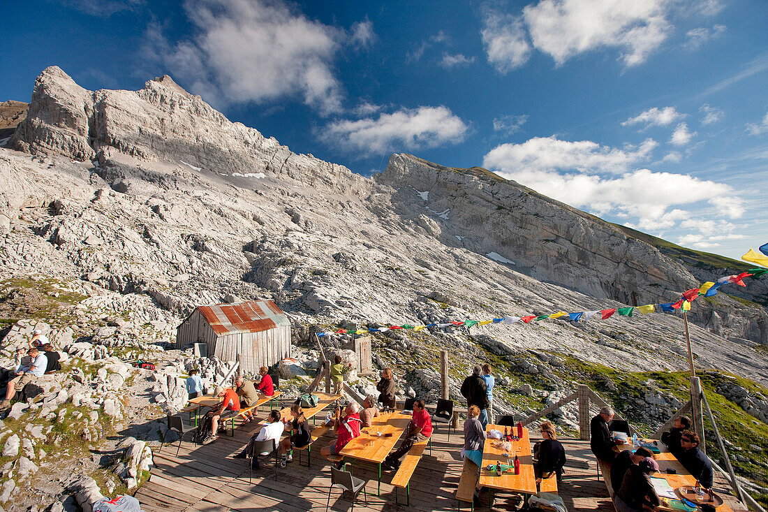 France, Haute Savoie, Le Grand Bornand, the Chaine des Aravis, Gramusset refuge 2164m and 2555m Pointe Greens