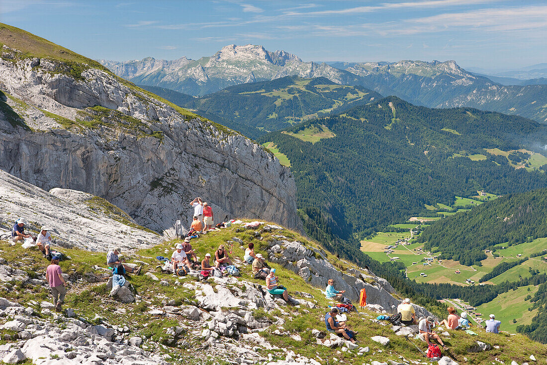 France, Haute Savoie, Le Grand Bornand, the Chaine des Aravis from the refuge Gramusset 2164m