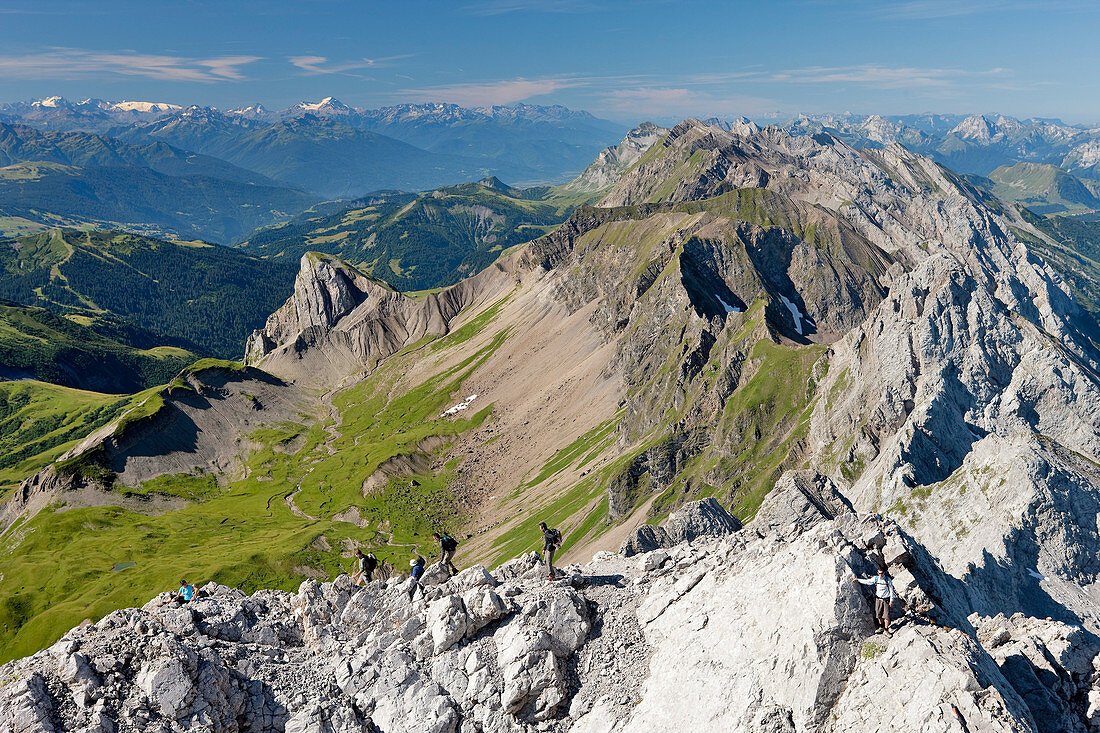 France, Haute Savoie, Le Grand Bornand, the Chaine des Aravis from Pointe Percee (2750m)