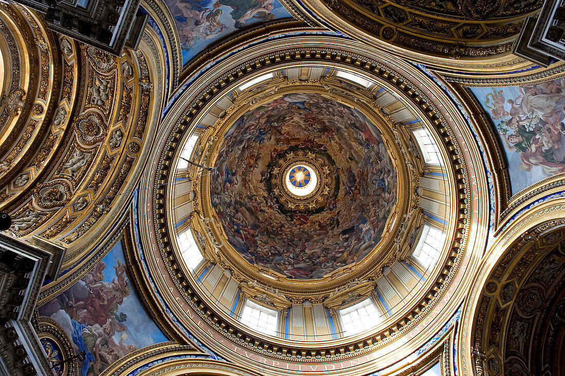 Italy, Lazio, Rome, historical centre listed as World Heritage by UNESCO, Piazza Navona, Sant'Agnese in Agone Church by architect Borromini, cupola decorated with trompe l'oeil