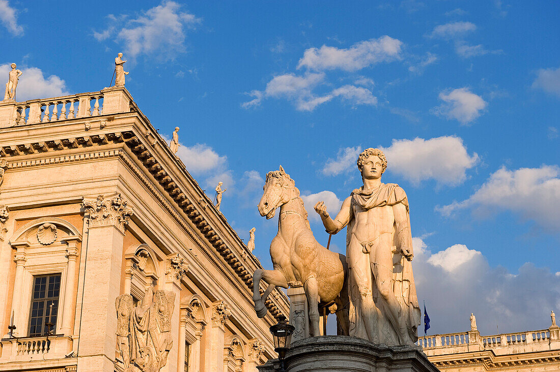 Italy, Lazio, Rome, historical centre listed as World Heritage by UNESCO, Piazza del Campidoglio (Capitoline Square), statue of the Dioscuri Castor