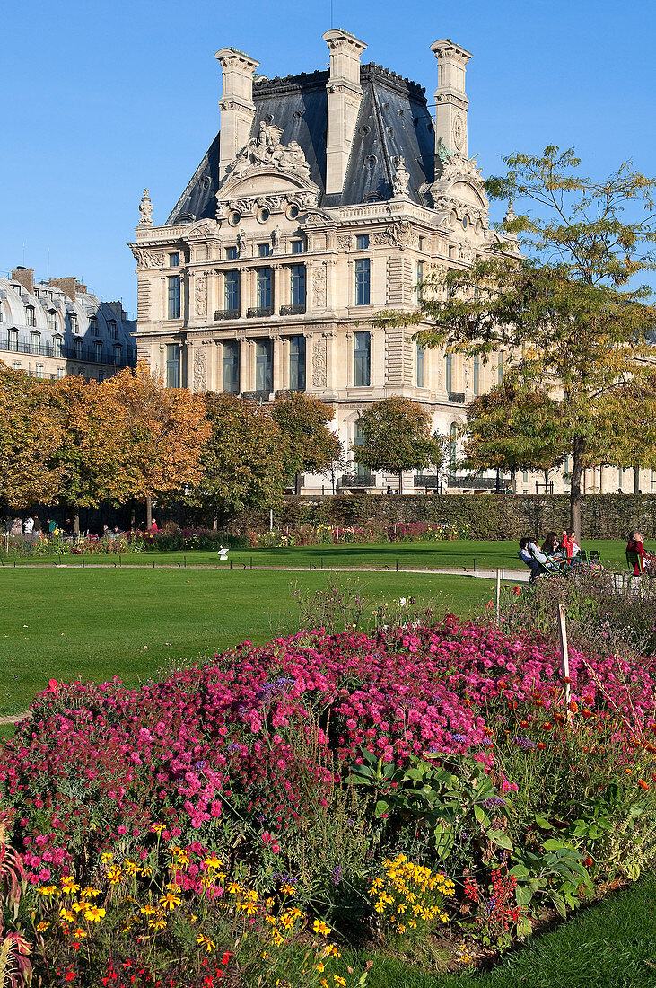 France, Paris, area listed as World Heritage by UNESCO, the Tuileries Gardens and the Louvre in the background