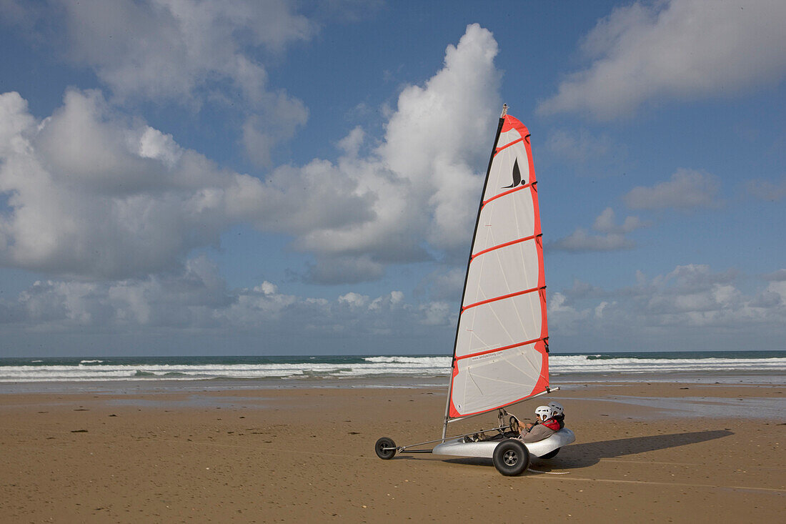 France, Manche, Cotentin, La Hague, Vauville, sand yachting on the beach