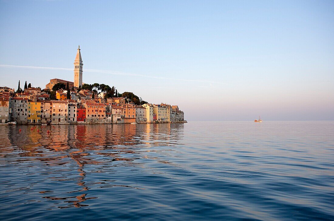 Croatia, Istria, Adriatic coast, Rovinj, dominated by the church of St Eufemia in baroque style