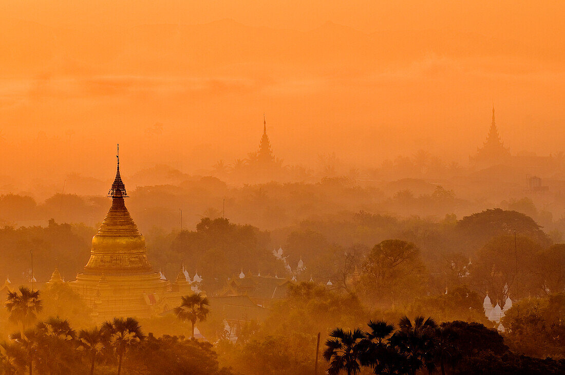 Myanmar (Burma), Mandalay Division, Mandalay, from Mandalay hill, view over Kuthodaw Pagoda and the city of Mandalay