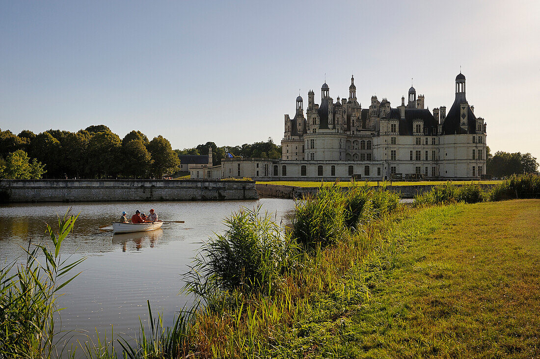 France, Loir et Cher, Loire Valley listed as World Heritage by UNESCO, Chateau de Chambord, discovery by small boat