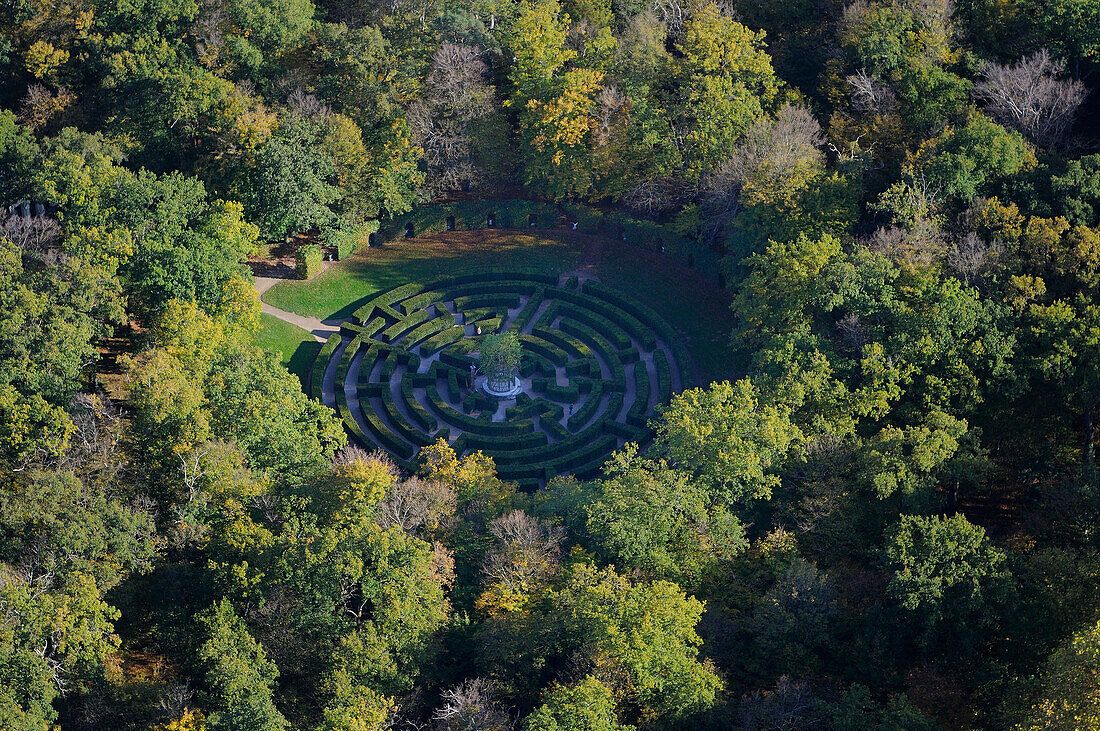 France, Indre et Loire, Chateau de Chenonceau, the labyrinth (aerial view)