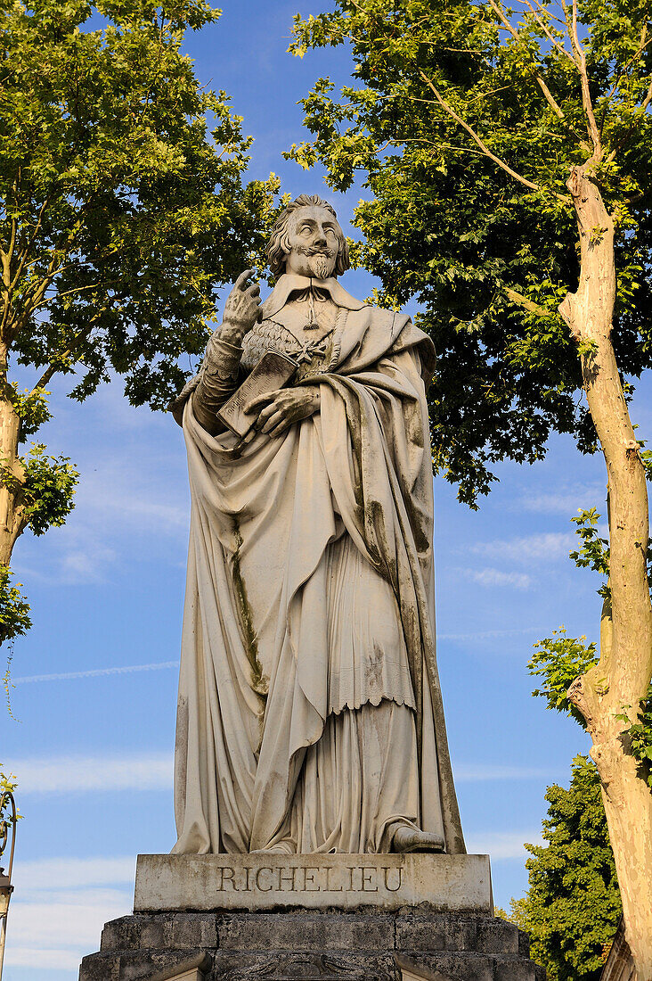 France, Indre et Loire, city of Richelieu, statue of the cardinal Armand Jean Du Plessis so called Richelieu