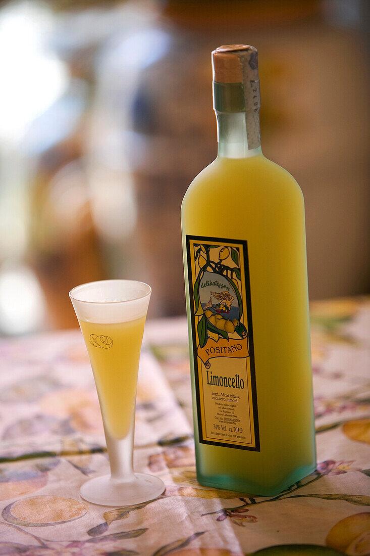 Italy, Campania, Amalfi Coast, listed as World Heritage by UNESCO, Positano, limoncello (local alcohol made with lemon)