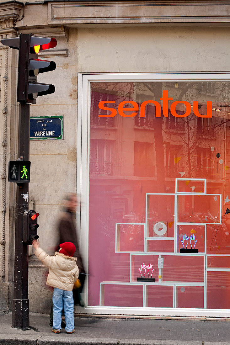 France, Paris, Boulevard Raspail, shop window of Galerie Sentou selling objects and furnitures made by designers
