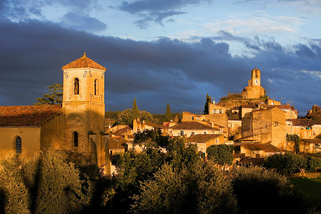 France, Vaucluse, Luberon, Lourmarin, labelled Les Plus Beaux Villages de France (the most beautiful villages of France), the temple and tour de l'horloge (Clock tower)