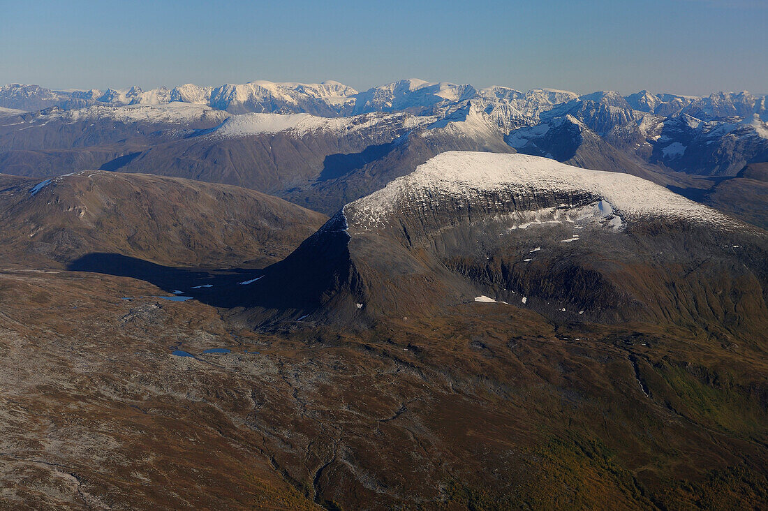Norway, Troms County, mountains at East Tromso, Tromsdalstind Mount (1238 m) (aerial view)