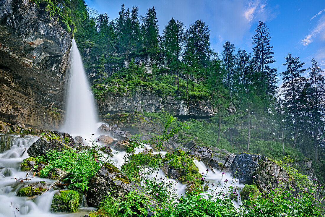 Waterfall Cascata Vallesinella, Cascata Vallesinella, Vallesinella, Madonna di Campiglio, Brenta, Trentino, Italy
