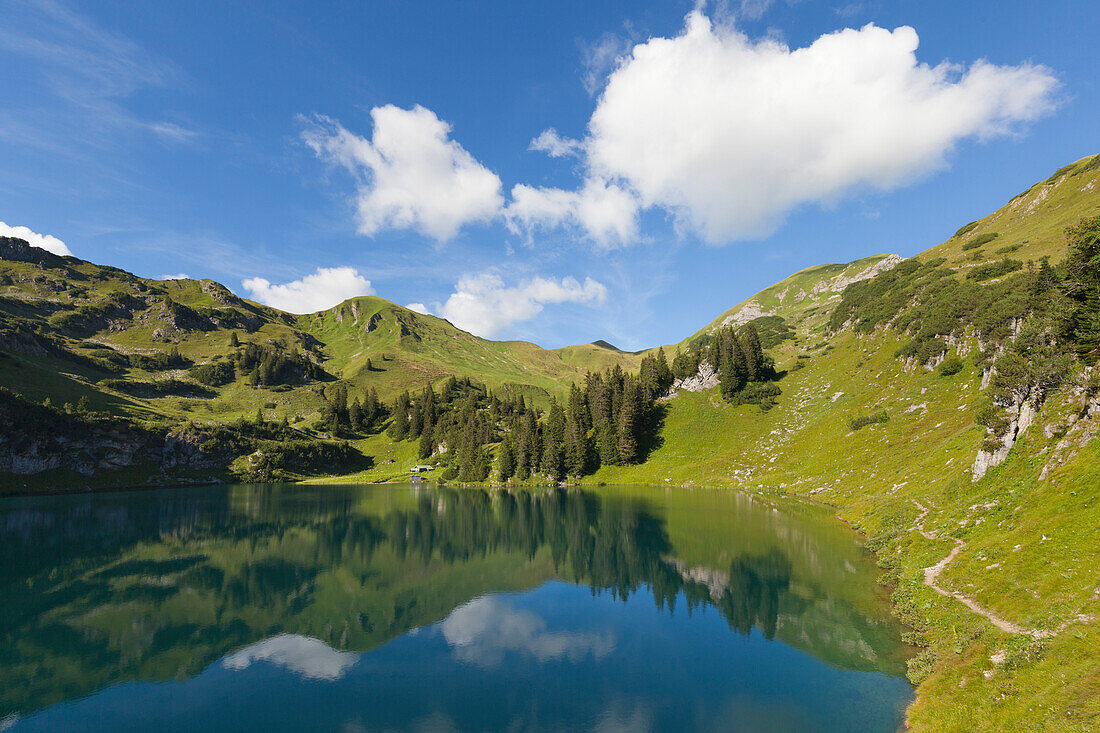 Lake Seealpsee, at Nebelhorn, near Oberstdorf, Allgaeu Alps, Allgaeu, Bavaria, Germany