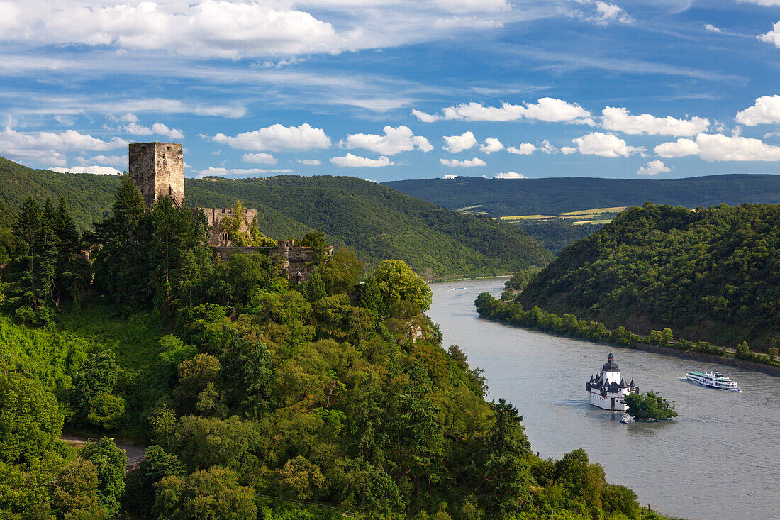 Burg Gutenfels und Pfalzgrafenstein, bei Kaub, Rhein, Rheinland-Pfalz, Deutschland
