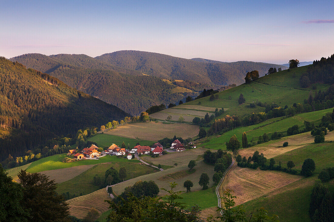 View from Wiedener Eck to Wieden village, Muenstertal, Black Forest, Baden-Wuerttemberg, Germany