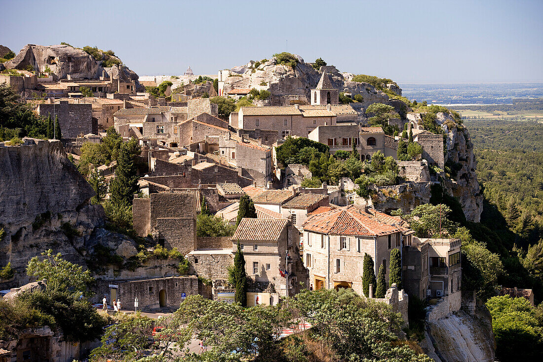 Frankreich, Bouches du Rhone, Alpilles, Les Baux de Provence, beschriftet Die Schönsten Dörfer Frankreichs (Die schönsten Dörfer von Frankreich)