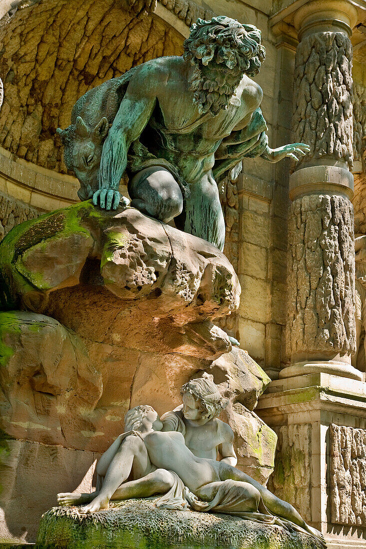 France, Paris, Jardin du Luxembourg, Medici Fountain, Acis and Galatea lying under a rock, on the top of it the Cyclop Polyphemus is going to kill his rival