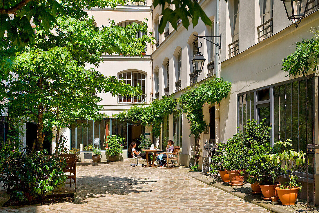 France, Paris, Faubourg Saint Antoine District, near Place de la Bastille, Cour des Shadoks (Shadoks Courtyard) name tribute to their designer Jacques Rouxel